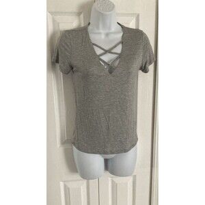 Active USA Womens Criss Cross T-Shirt Size S Grey Short Sleeve Top NWOT